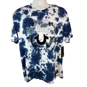 NEW Vintage Y2K True Religion Mens Sz 2XL Blue Short Sleeve Tie Dye Shirt